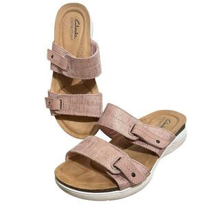 Clarks Pink Double Strap Slide Sandals, Size 7.5 W